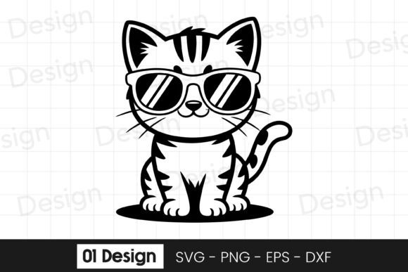 Cool Kitten Sunglasses Sitting SVG PNG Graphics for Crafts