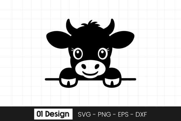 Cute Peeking Cow Head Farm Graphics for Crafts