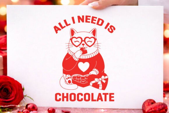 Valentine Chocolate Heart Cat Graphics for Crafts